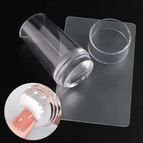 Transparent Nail Stamper With Scraper 2pcs Jelly Silicone Head Stamp for French Nails Printing Nail Art Stamping Plate Manicure