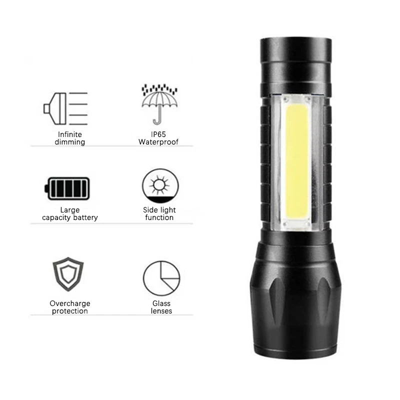 LED Charging Flashlight Portable Mini Flashlight IP65 USB Charging Flashlight  Focus Highpower Mobile Power Camping  Fishing