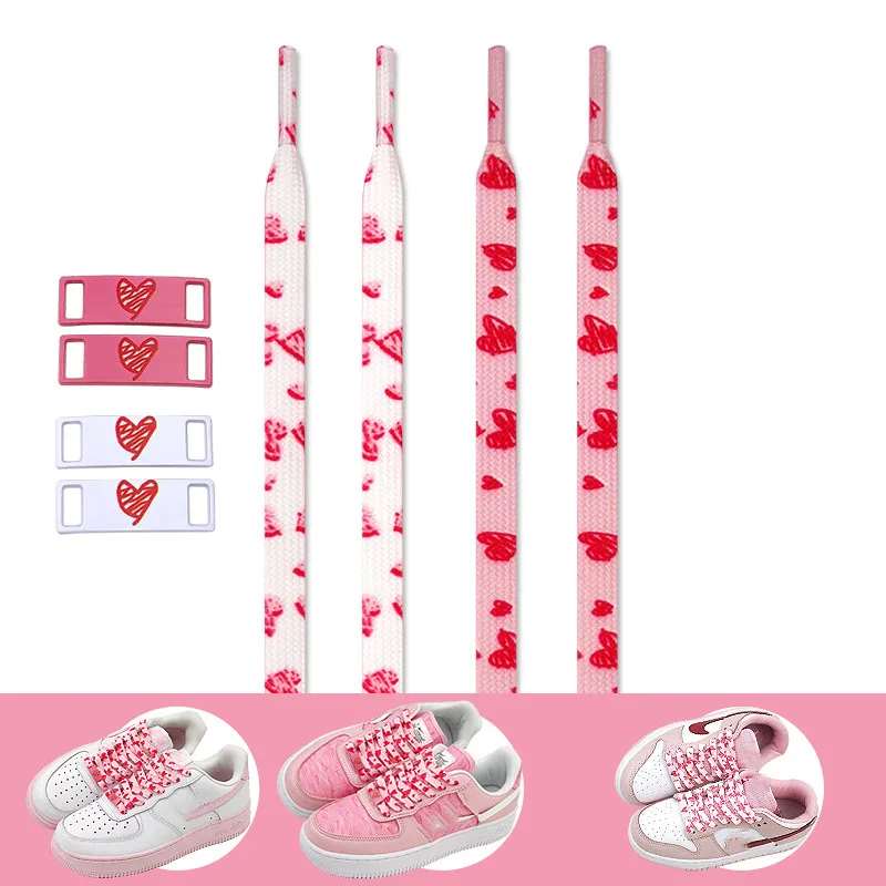 

Heart Love Rose Flower Shoelaces Rubber Band For Shoes Print Flat Laces for Sneaker AF1 High Canvas Shoestring Decorative Buckle