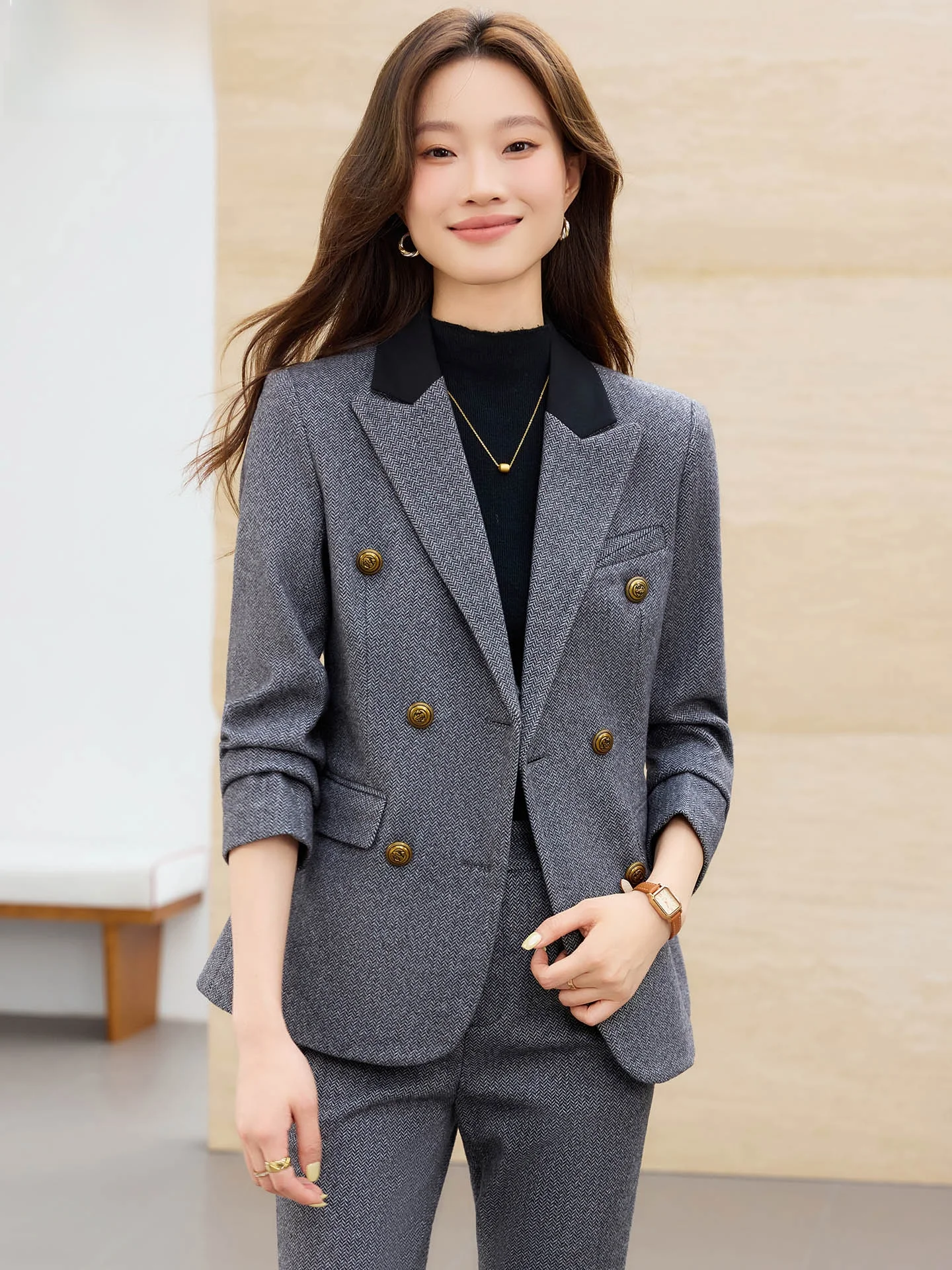 Women's Woolen Suit Jacket Autumn Winter Casual Style Korean Design Small Size Comfortable Fit Full  round Hemline