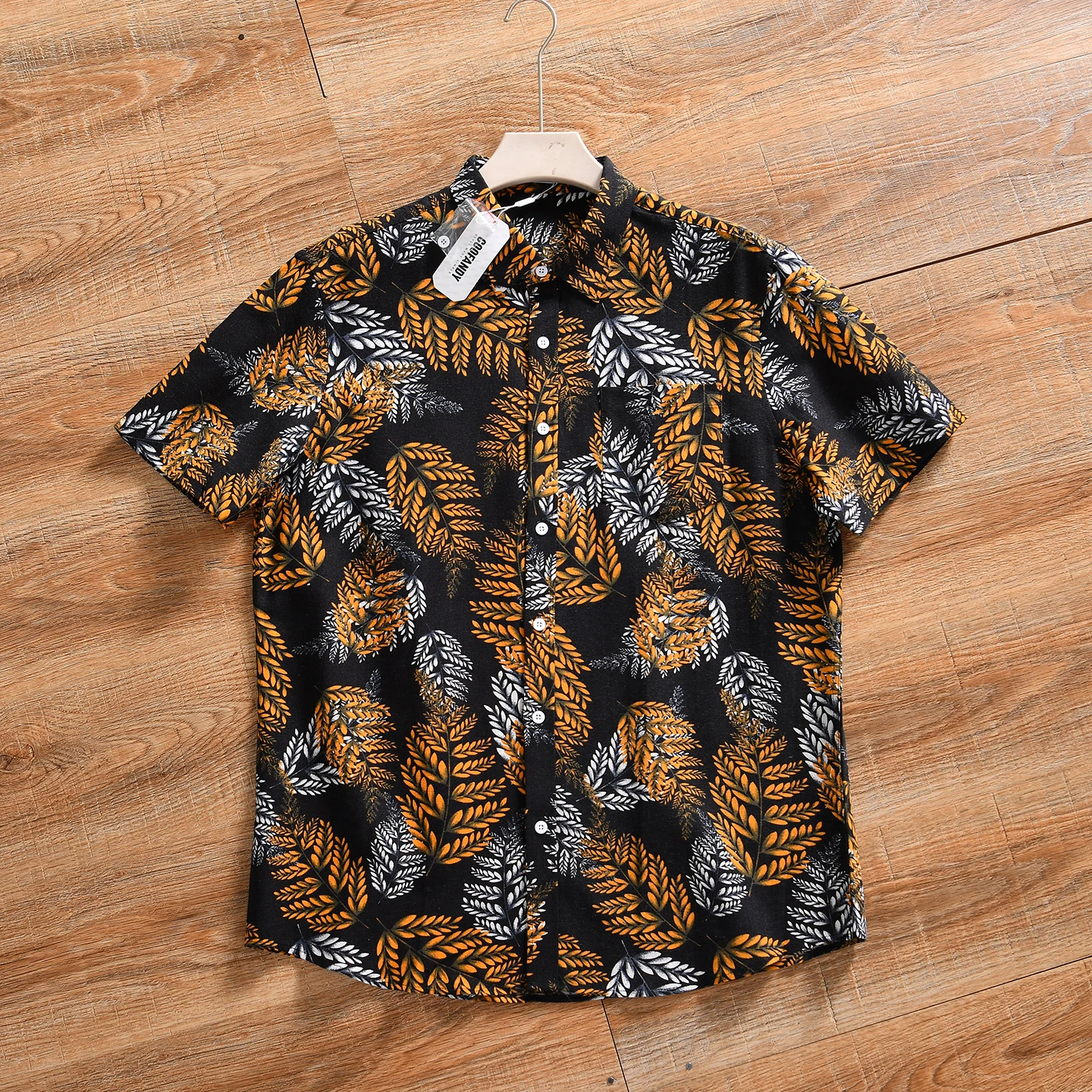 Men's Summer Short Sleeve Shirt Moisture Wicking Breathable Linen Mix Full Body Print Casual Loose Fit Outdoor Fashion Shirt