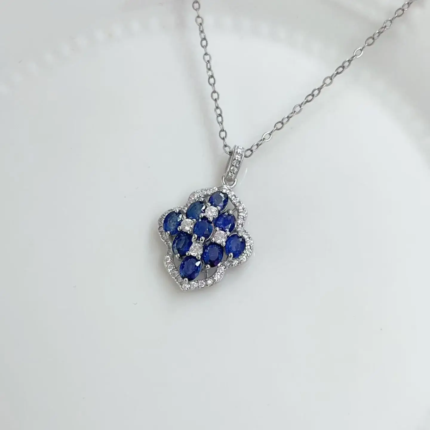 Certificate 925 Sliver Natural Sapphire Irregular Pendant Necklace Romantic Multi Gems CZ Accent Charm Chain Women Jewelry Gift