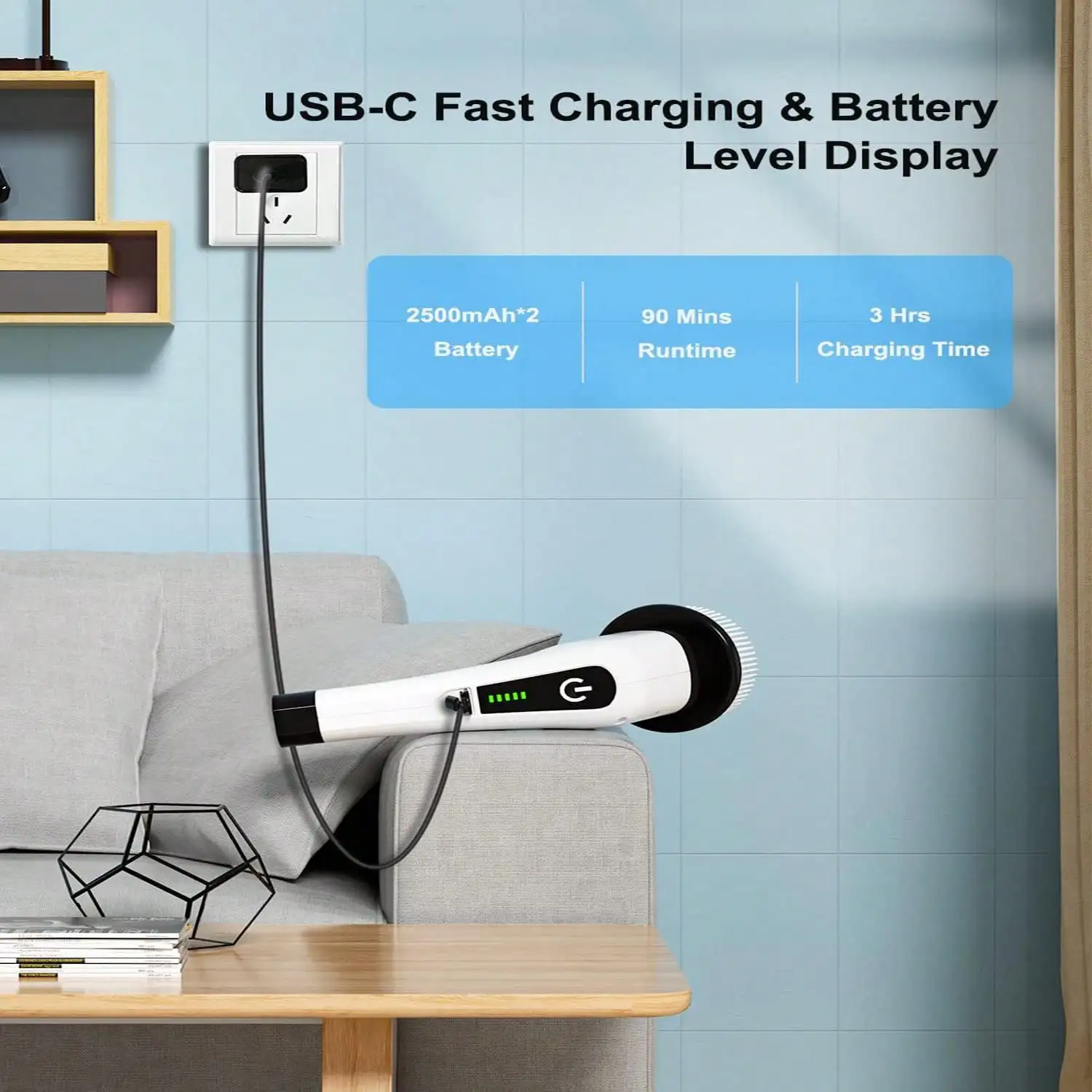 Elektrischer Schleuderschrubber, 2500 mha wiederaufladbare kabellose Reinigungsbürste, IPX7 Badezimmerwäscher, Duschschrubber mit 9 austauschbaren