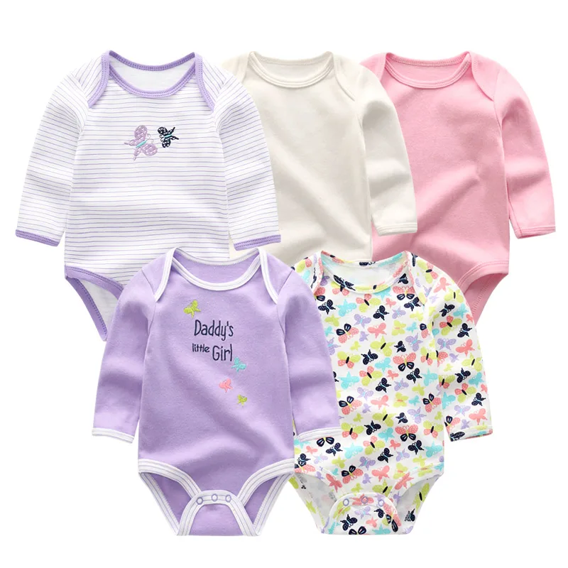 5 Pcs/Lot Spring Autumn Butterfly Long Sleeve Baby Girl Bodysuits 100%Cotton Soft Infants Clothes Newborn Onesies