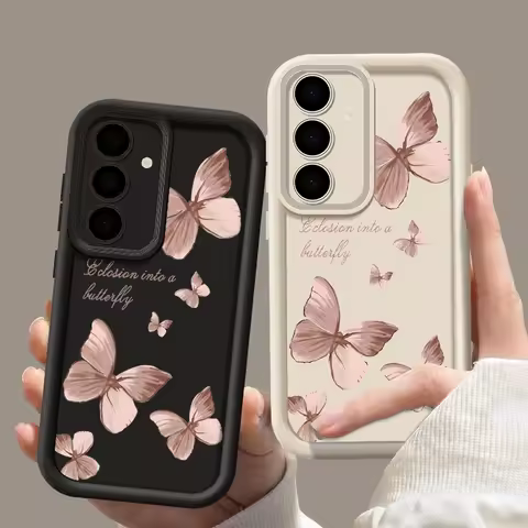 Gold Butterfly Soft TPU Case For Samsung Galaxy A56 A17 A55 A54 A15 A16 A36 A35 A25 5G S25 Edge S24 S22 Ultra S23 FE Phone Cover