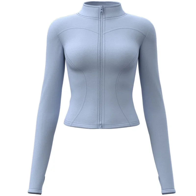 Women Zipper Tracksuit Jacket Slim Fit Long Sleeve Fitness Running Jacket Solid Gym Yoga Tops With Thumb Hole Workout Sportswear