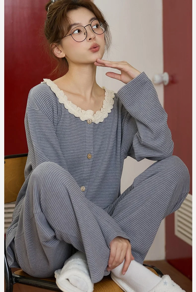 

Pajama Sets Gray Women Modal Collared Homewear Modern Lady Breathable Stretchy Wrinkle Free Washable Spring Sleep Set Sleepwear