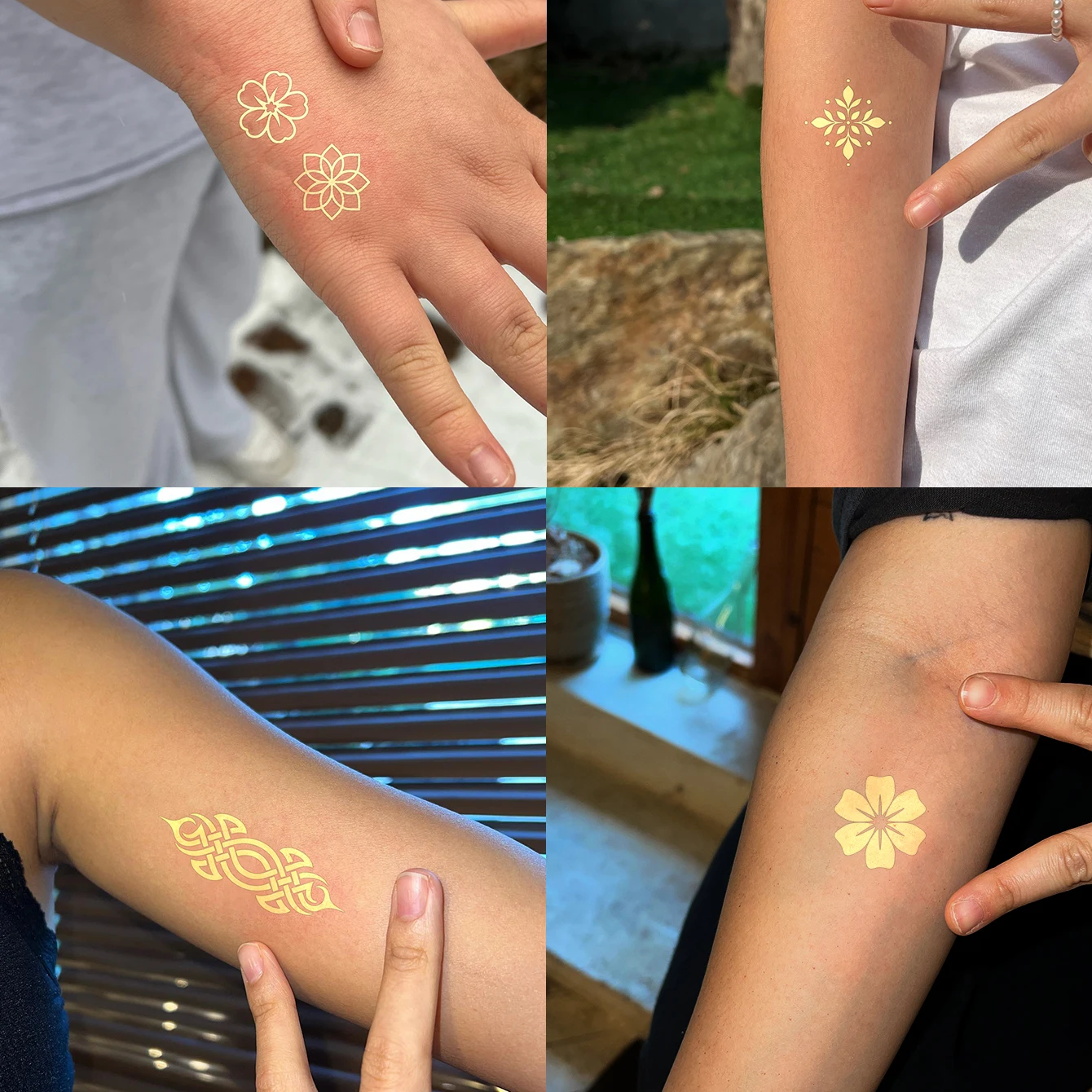 6pcs Boho Metallic Gold Temporary Tattoo Stickers Hollow Out Design Small Pattern Arm Fake Tatto Flash Party Decor Body Art