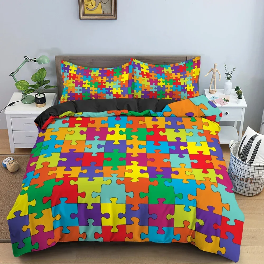 

3D Print Colorful Puzzle Pattern Comfortable Duvet Quilt Cover Pillowcase Bedding Set Children Bedroom Decoration Home Textile