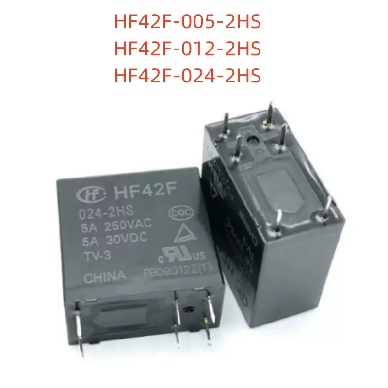 10PCS/Lot Power Relay JZC-42F HF42F-005 012 024-2HS 5A250VAC 6PIN 2 Group Normally Open