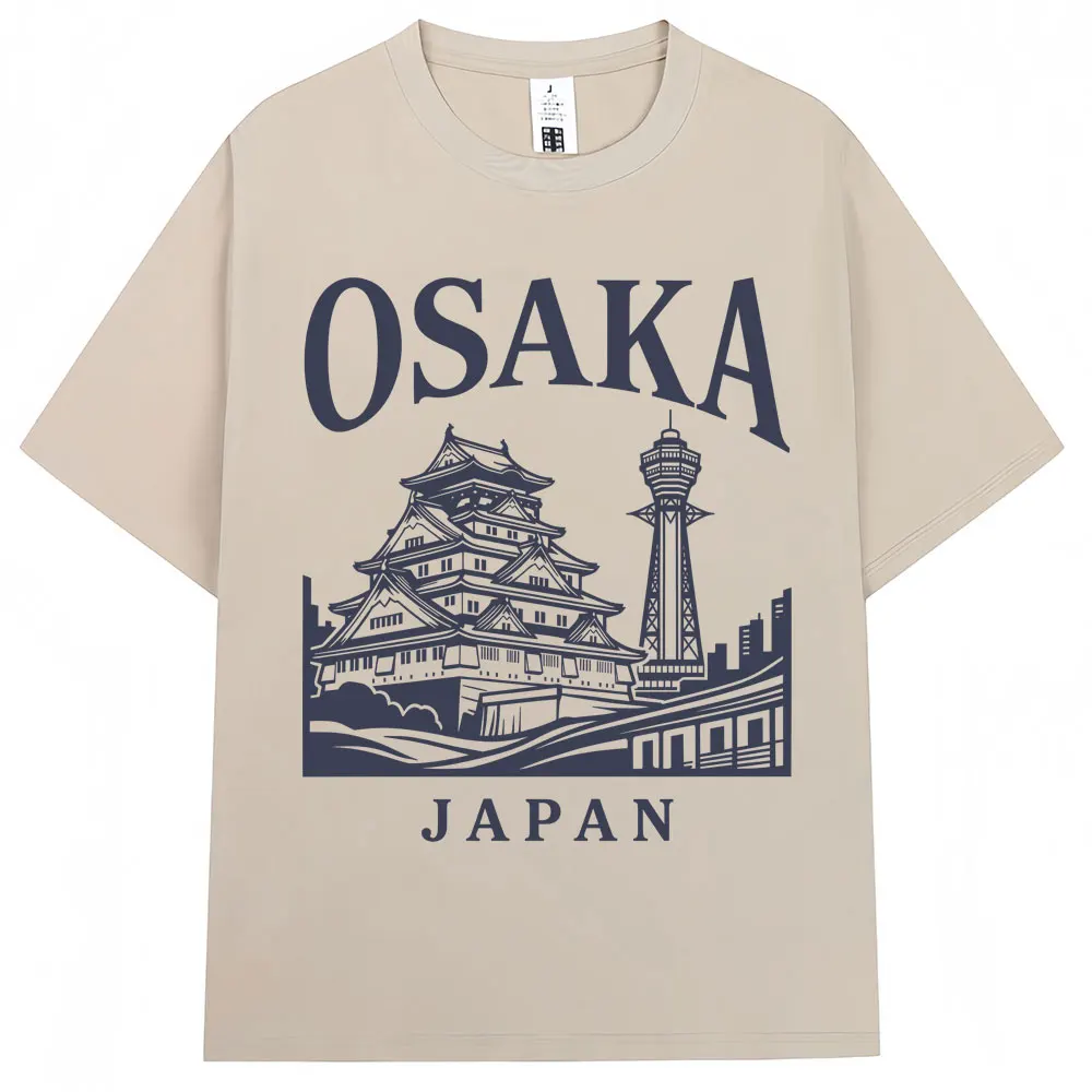 Japanese Style Osaka Print T-shirts Travel Destination Souvenir Men Women Fashion Vintage Short Sleeve Oversized Cotton T Shirts