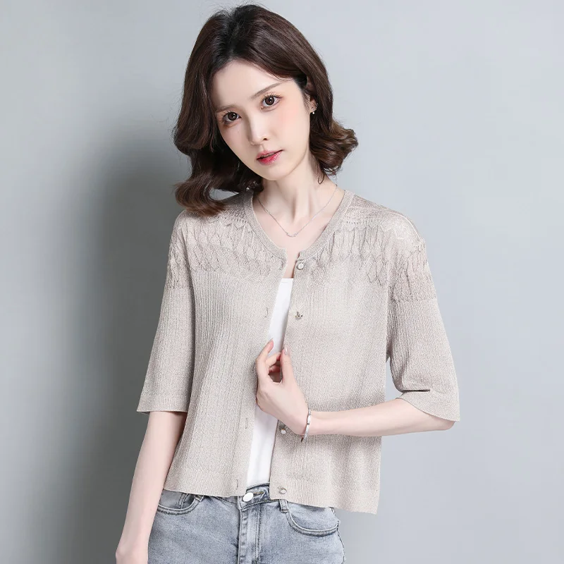 Women Single Breasted Thin Cardigan Summer regenerated cellulose fiber Knitwear Ladies air conditioning Coat Knitting Outwear