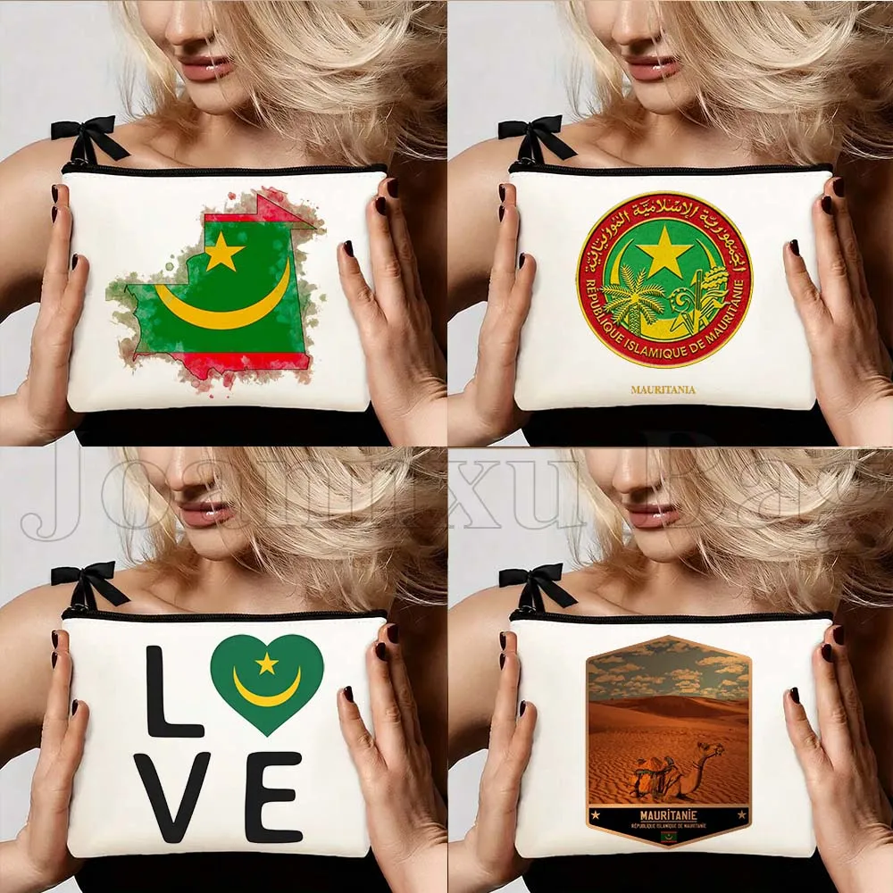 

Косметичка-органайзер из холста с флагом и картой Нукачотта, Мавритания, на заказ, для путешествий, для помады, макияжа, туалетных принадлежностей, пенал, на молнии