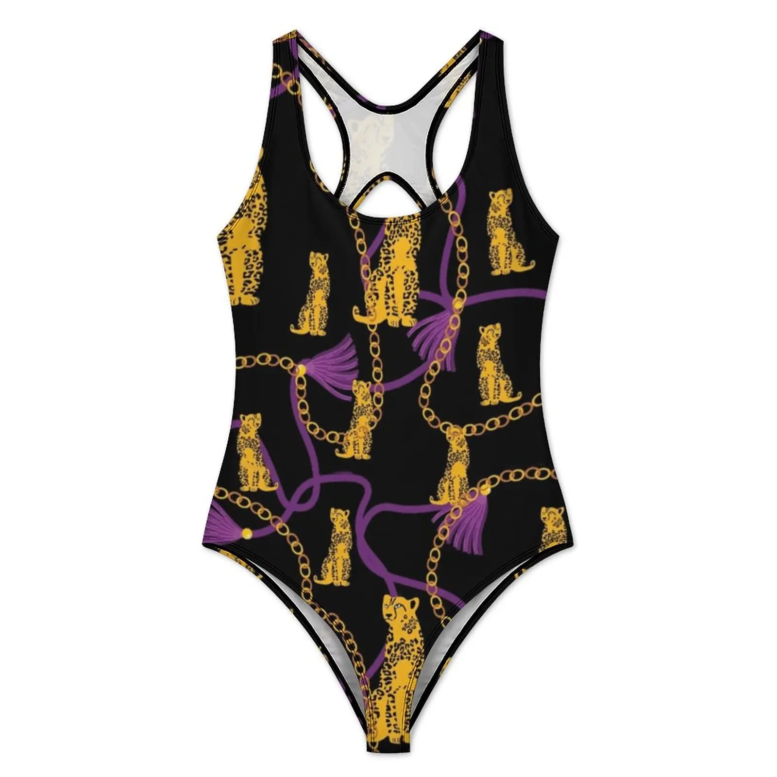 Gold Chains Print Swimsuit Sexy Abstract Leopards One Piece Swimwear Push Up Bodysuit Sweet Surfing Beach Outfits