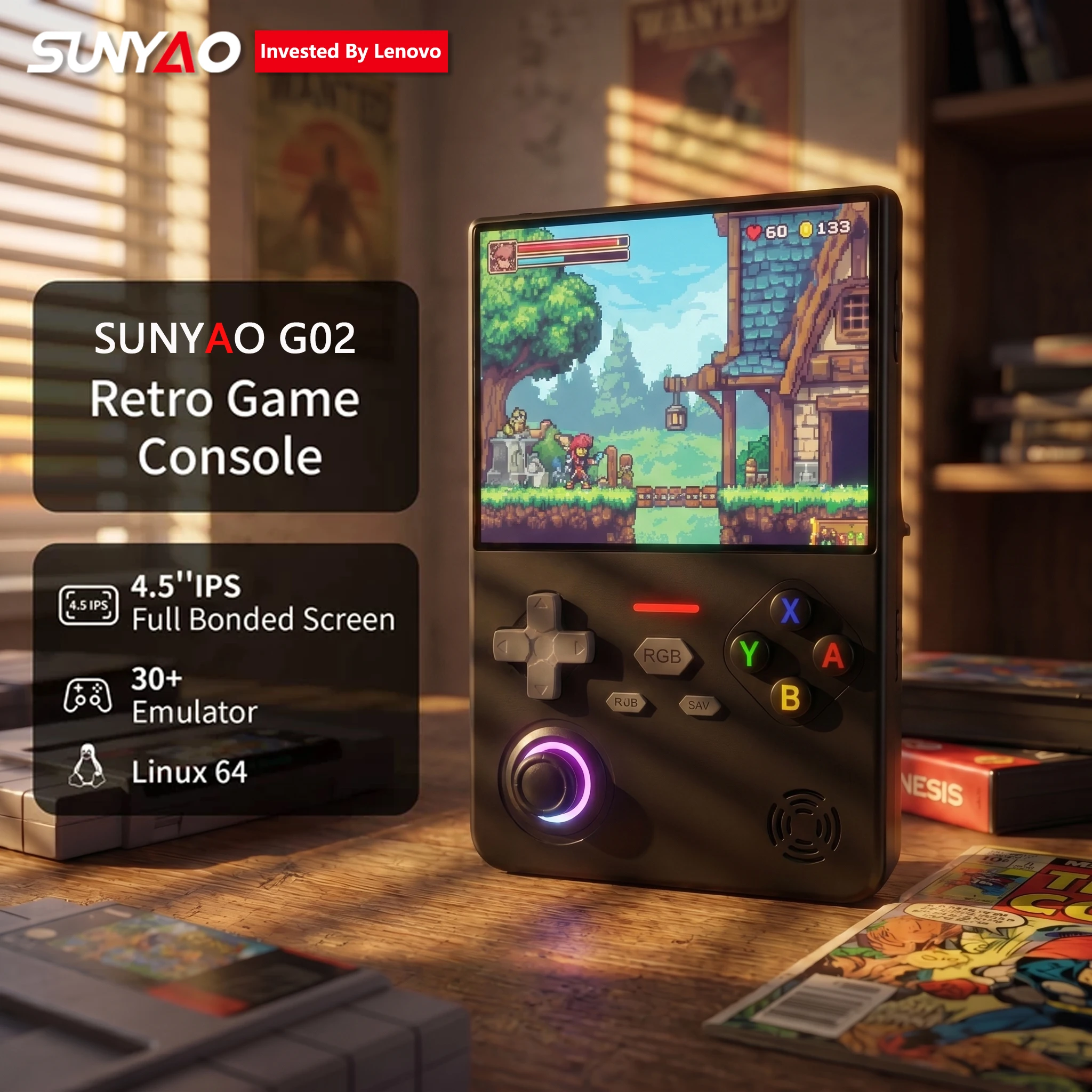 

Lenovo SUNYAO G02 Portable Retro Gaming Console 4.5" HD IPS 1024x768 4000mAh 30+ Classic Platforms RGB Breathing Light