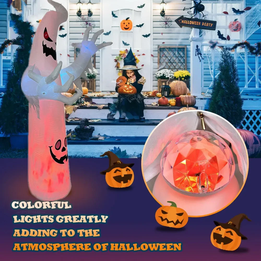 8FT/2.4M Halloween Inflation Toy Built-in Led Light Flame White Ghost Home Decorations Festival Outdoor Indoor Courtyard Prop