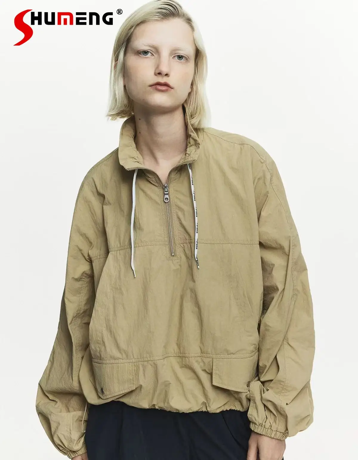 

Japanese Fashion Half-Zip Casual Sweatshirt Spring Autumn 2025 Women's Loose Slimming Basic Long Sleeve Top French Pullover