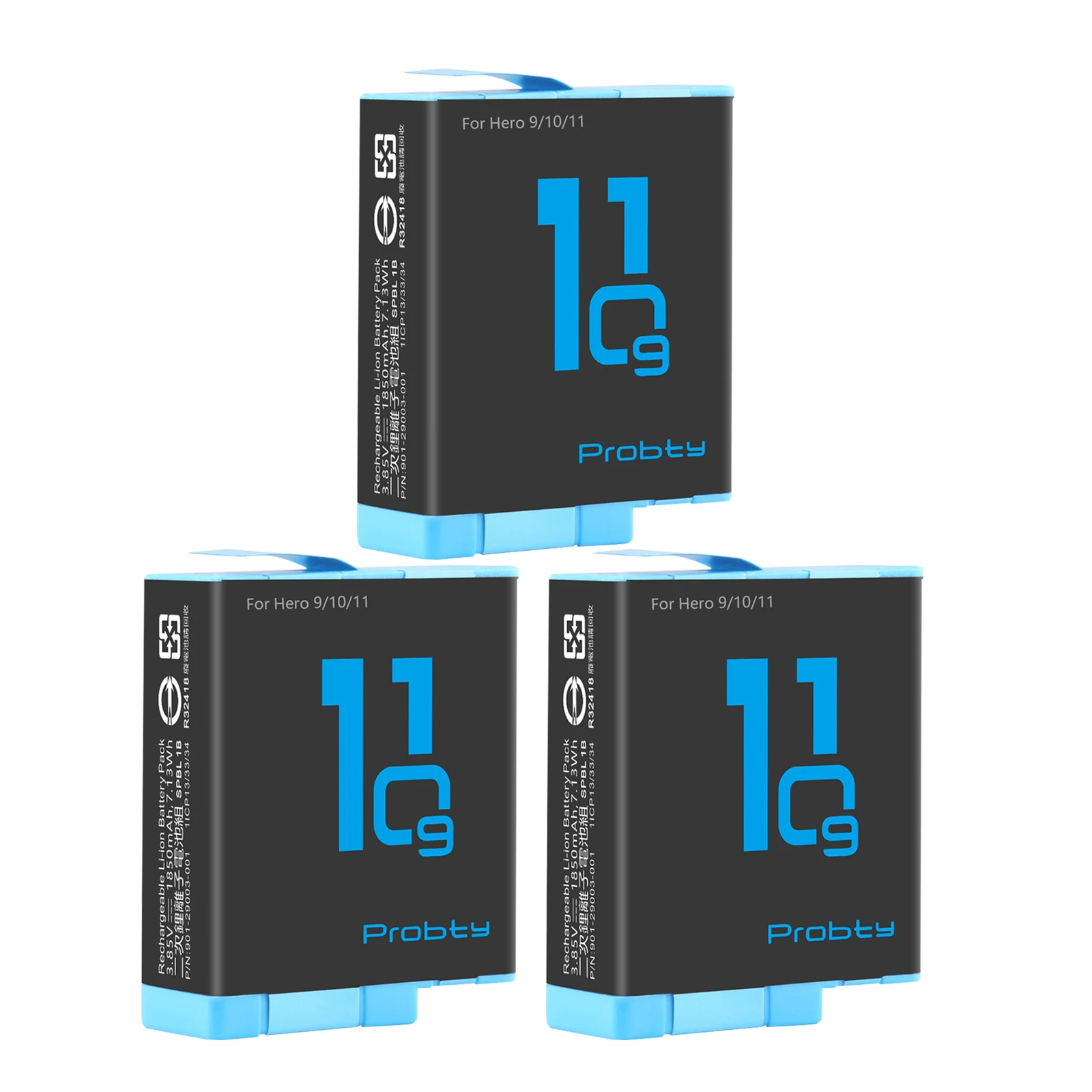 1850 mAh batterij voor GoPro Hero 10 + LED 3-slots oplader met Type-C poort voor GoPro Hero 12 Go Pro 10 hero 11 hero 9 sportcamera's