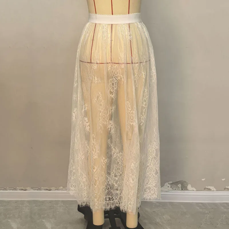 Letnia spódnica damska HKSH, elastyczna talia, koronkowe, prześwitujące wstawki, plisowana, seksowna, w stylu dark gothic, modna, HK14486