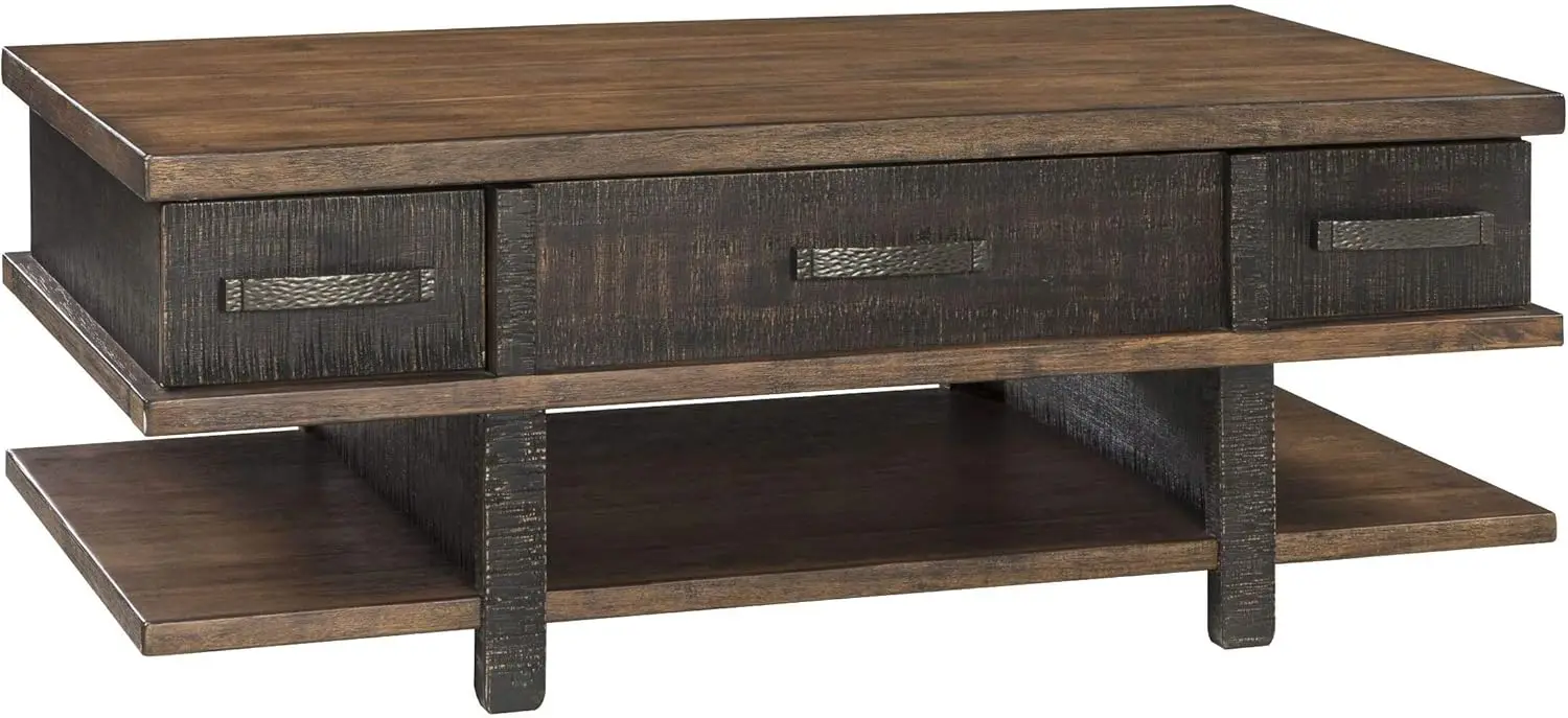 Stanah Rustic Rectangular Lift Top Coffee Table with 2 Drawers, Floor Shelf for Storage, Brown with Distressed Finish