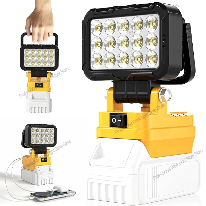 LED Work Light For Dewalt 20V Max Battery Cordless Work Site Flood Lights With Dual USB Charging Ports Bright Portable Outdoor F