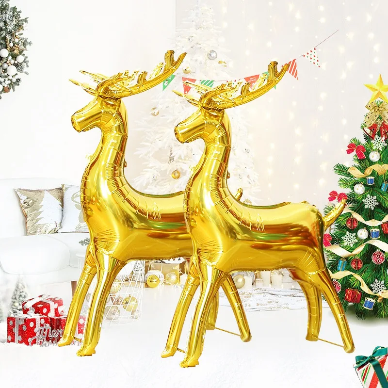 3 Stück Gold Weihnachten Elch Luftballons Weihnachten Schlitten Ballon Neujahr Weihnachtsdekorationen Navidad 2024