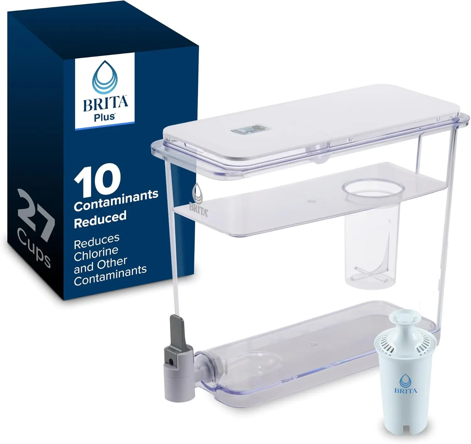 

Большой диспенсер для воды на 27 чашек с усовершенствованным фильтром, уменьшает загрязнения и пластиковые отходы.