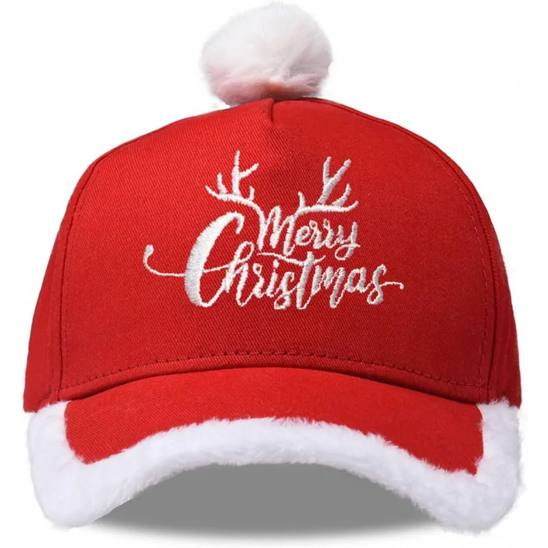 

Christmas Santa Baseball Hat Santa Claus Costume hat with Fuzzy Fur Pom adjustable for men and women