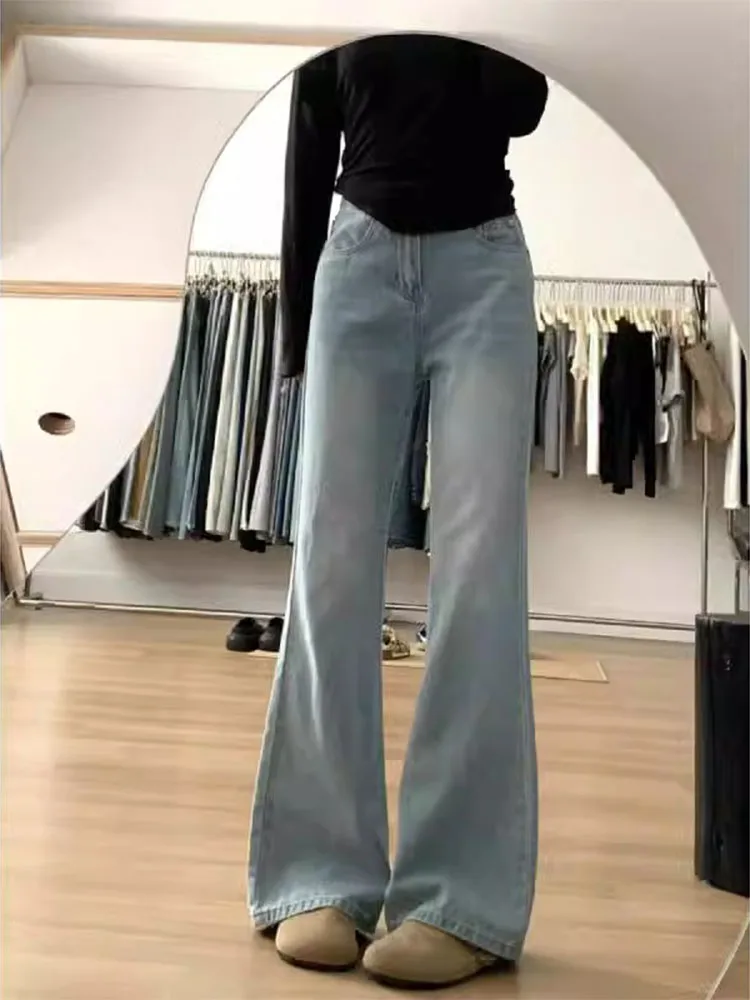 ارتفاع الخصر واسعة الساق الجينز النساء فضفاضة تناسب Bootcut الدنيم السراويل الصيف المضادة للتجاعيد عالية الخصر السراويل الطويلة حجم كبير