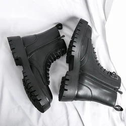 Fashion Comfortable Waterproof Men Shoes Men's Motorcycle Boots Comfortable Platform Boots Men's Outdoor High Top Leather Boots