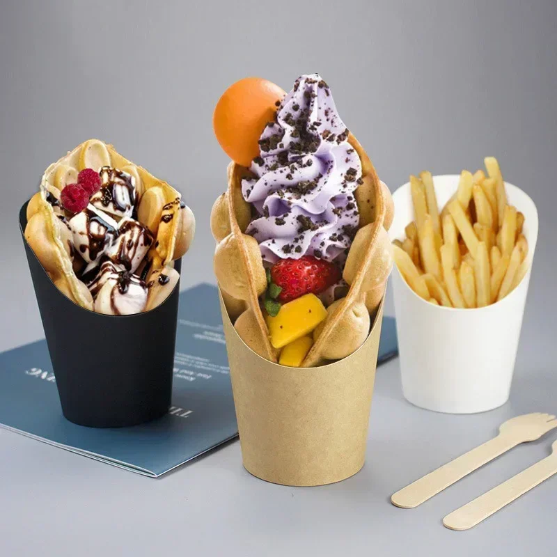 25/50 Pcs Disposable Egg Cup Kraft Paper Potato Cup French Fries Holder Ice-cream Cup Snack Dessert Baking Box Party Supplies