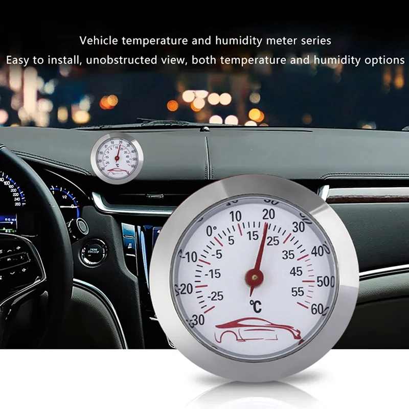 (Ce14)Mini Car Dashboard  Portable Vehicle  Round Temperature Gauge Meter Car Home Decoration