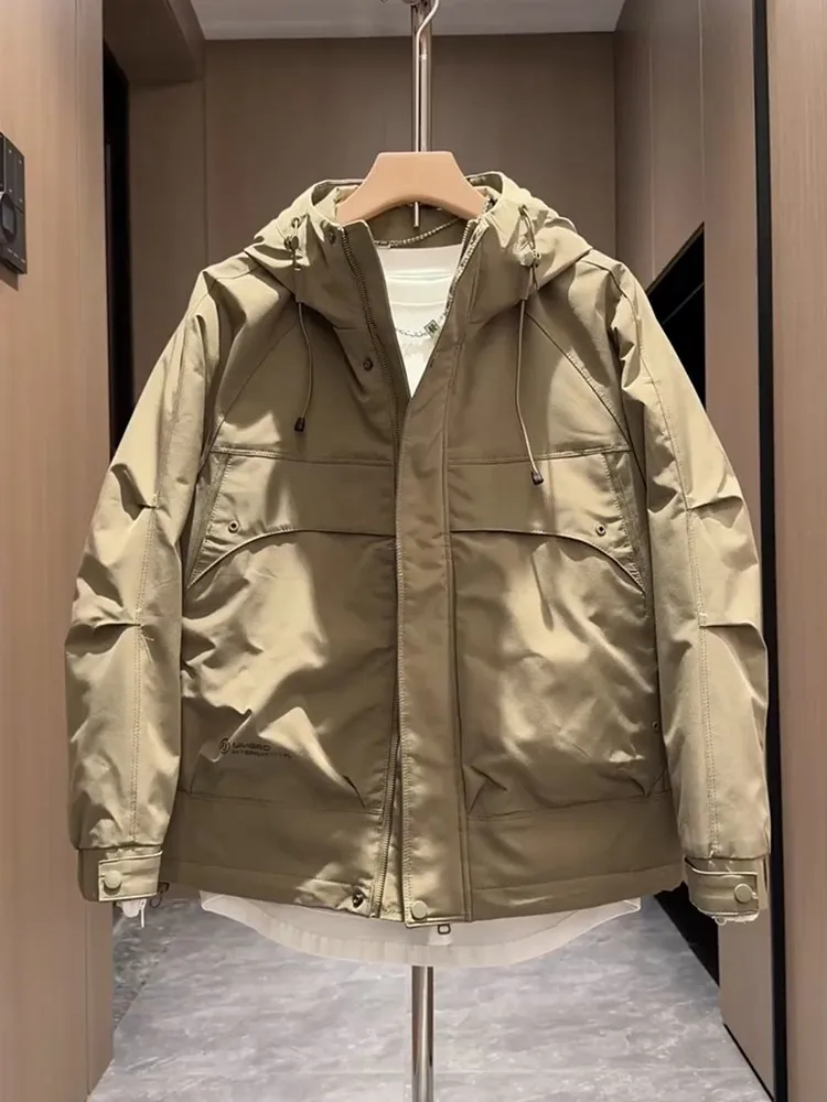 

Trendy Men's Hooded Jaet Thiened Cotton Windproof Multi-ket Casual Outerwear Youth Faion Autumn Winter Coat
