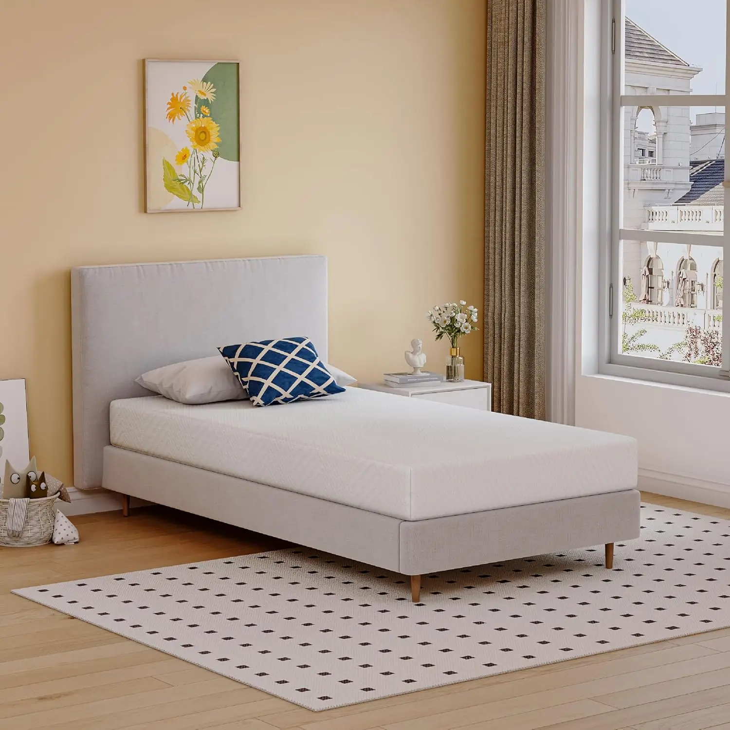 Matelas en mousse à mémoire de forme pour enfants, lit de jour individuel, lit superposé, taille unique, 6 po, moyen optimiste, boîte