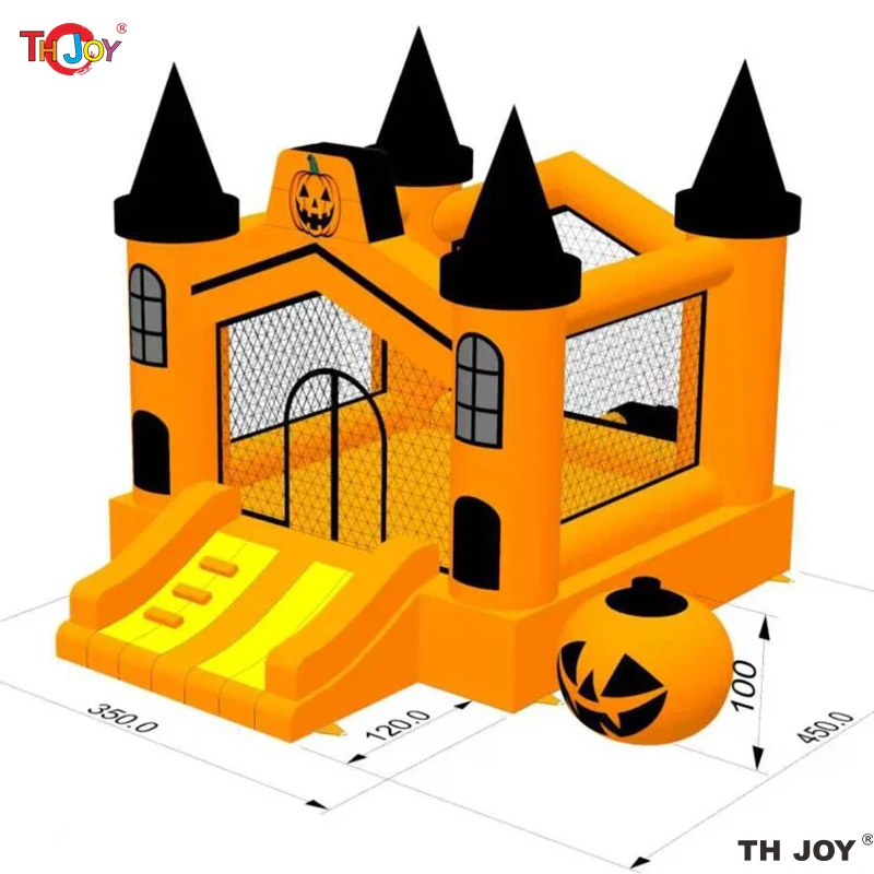Nouveau Design 4.5x3.5m gonflables fête d'halloween château gonflable toboggan combo citrouille Orange maison de rebond pour les événements de fête