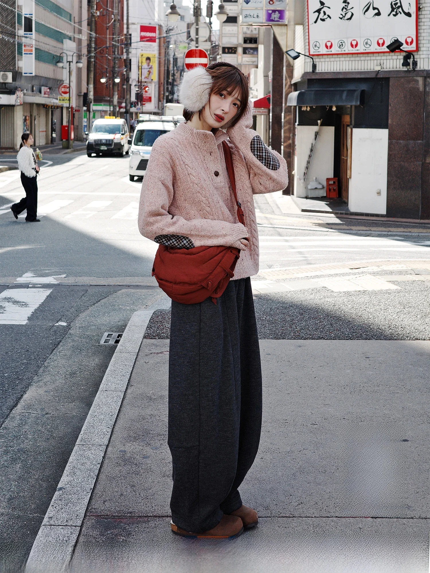 

Thiened Knitted Fce Lined Loose Casual Long Pants Vintage Sle l Waist Balloon Pants Wool Blend Ladies Trousers