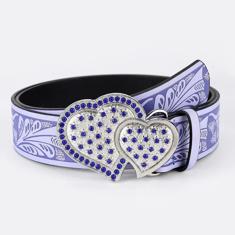 Punk Female Belt Women's Y2K Belt Fashion Purple Heart PU Leather Waisband Perfect for Jeans & Western Outfits Accessories