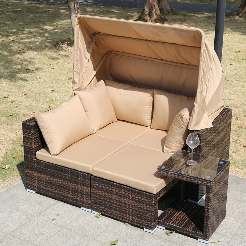 Outdoor Sofa Rattan Combination Balcony Creative Rattan Sofa Garden Patio Leisure Rattan Chair Tea Table Furniture