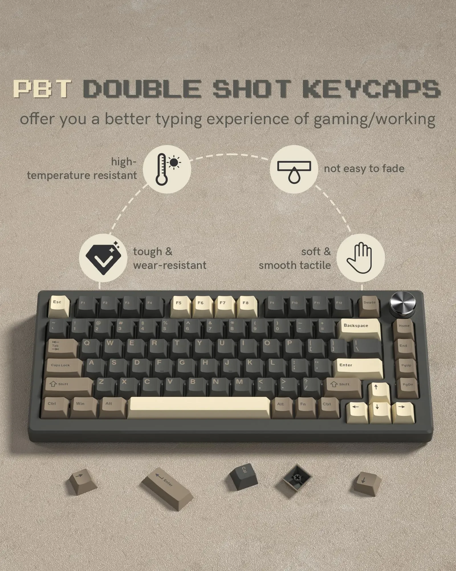 Capuchons de touches PBT double injection, clavier gamer mécanique, aucun profil, aucun commutateur MX, rétro, marron, gris, 138 prédire