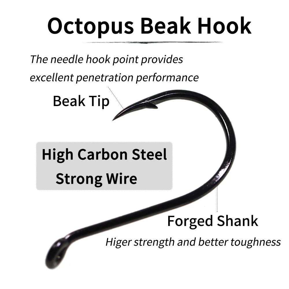 Elllv 20pcs High Carbon Steel Black/Red Nickel Octopus Beak Hook Offset Fish Hooks Saltwater Fishing 2# 3/0 4/0 5/0 6/0 7/0 8/0