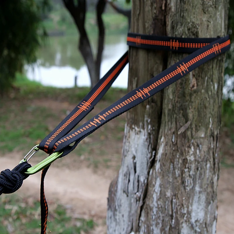 4X Outdoor Hammock Tree Straps Tree Tie Rope High Load-Bearing Nylon Webbing Rock Climbing Flat Belt Cover Orange