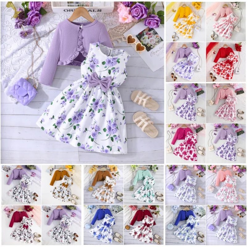 

Детское красочное платье без бретелек с однотонным пальто, модное весенне-осеннее платье для маленьких девочек, Новое поступление