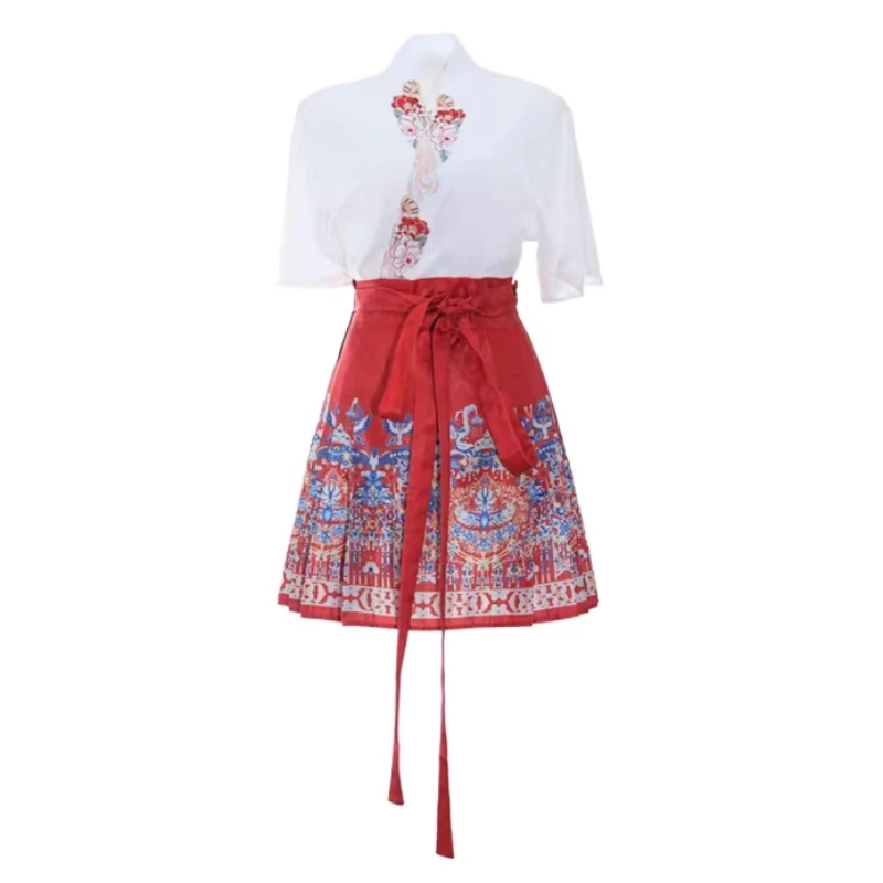 Red Short Horse-Face Skirt Women\'s Summer New Sprint Chinese Style Improved Hanfu Work Daily Skirts Short Faldas