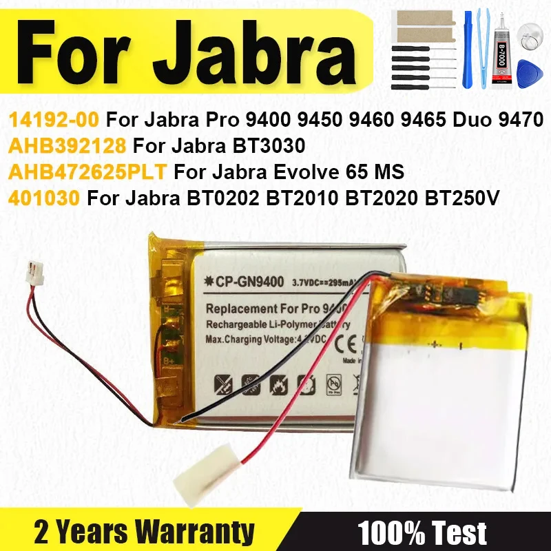 Batterie 14192-00 AHB392128 401030 pour Jabra Pro 9400 9450 9460 9465 Duo 9470, évoluer 65 MS, BT0202 BT2010 BT2020 BT250V BT3030