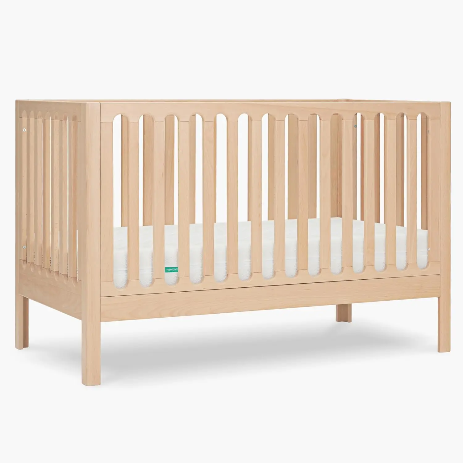 Standard Crib, Solid Beech Wood in Natural Color, 3-in-1 Convertible Crib with Toddler Bed Conversion Kit
