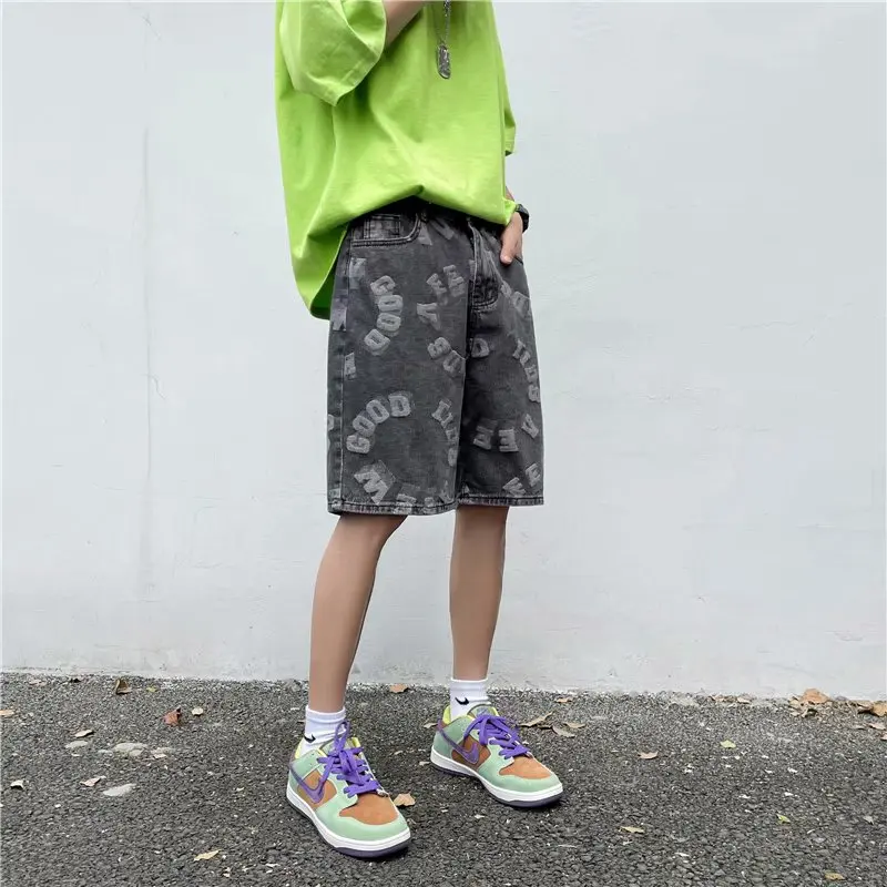 

Summer Men's Denim Shorts Trendy Loose Straight Korean Style Casual Five-Quarter Pants Hong Kong Style Handsome Versatile Mid...