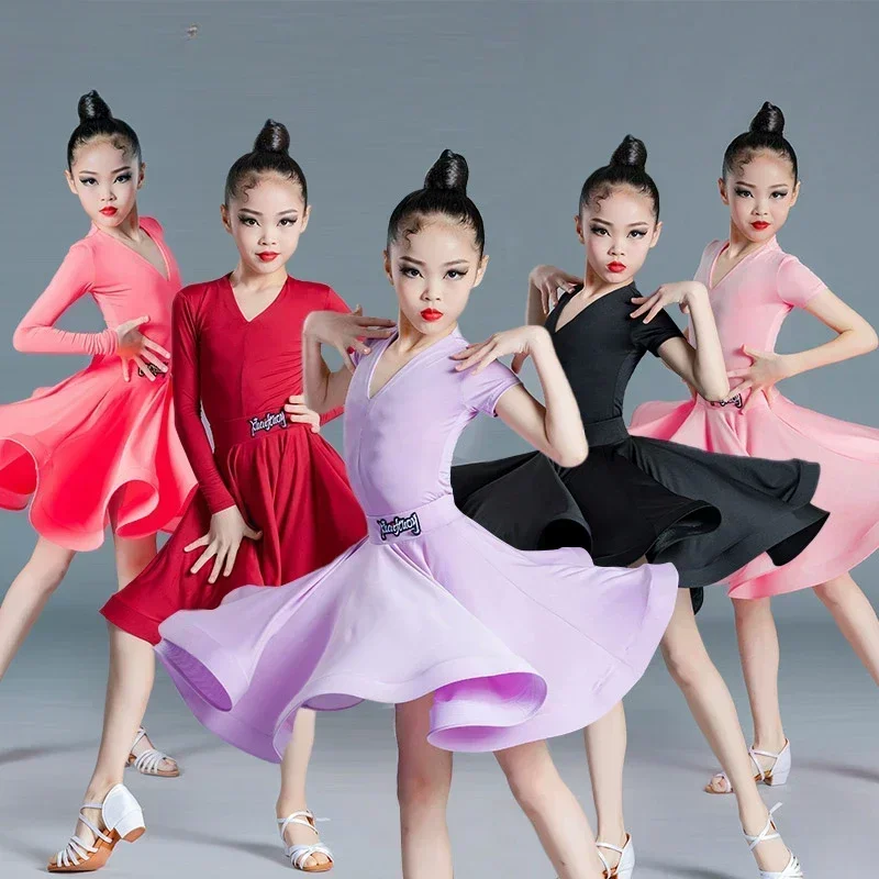 

20252025 New Children's Latin Dance Dress Girls' Dance Practice Dress Latin Dance Dress Long Sleeve Competition Split Women's P