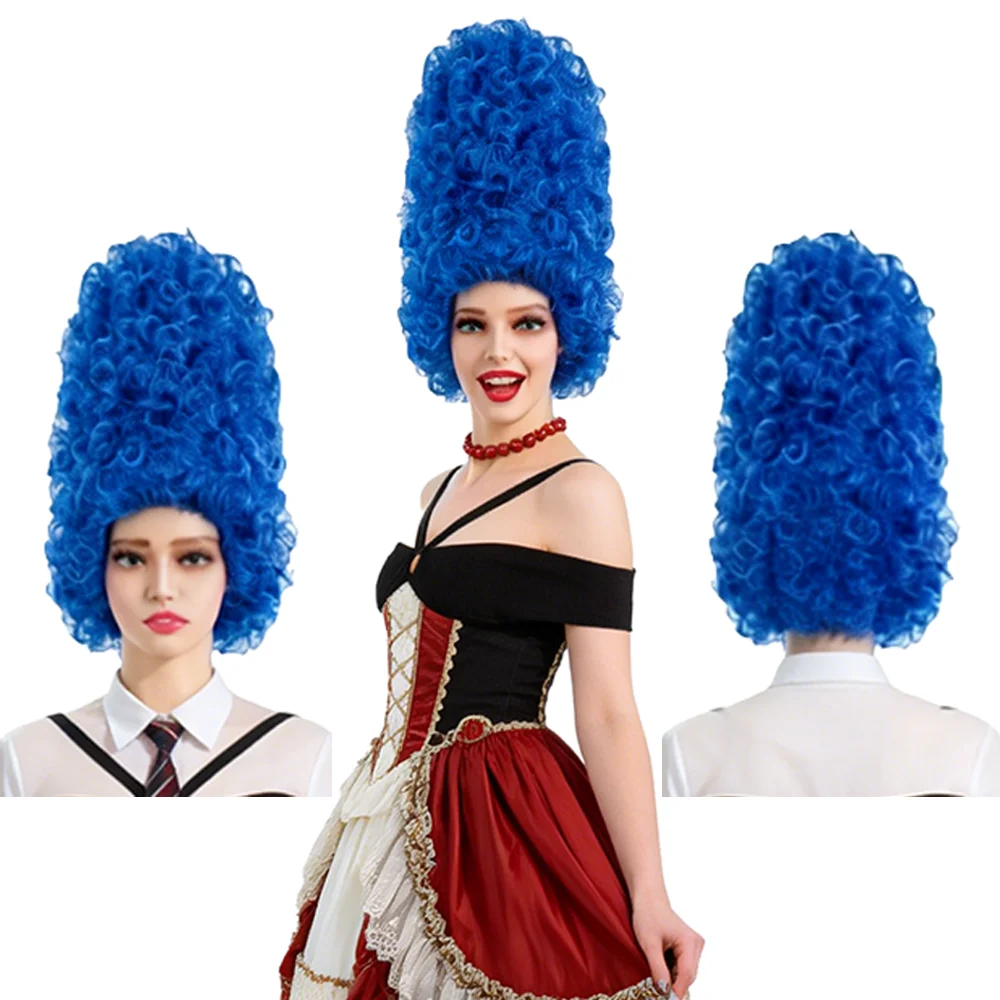 

Marge Simpson Cosplay Wig Bright Blue Ultra Tall Beehive Curly Heat Resistant Synthetic Hair For Halloween Anime Costume Event