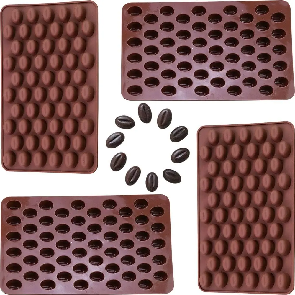 

4x55 Mini Coffee Bean Chocolate Mold - Food-Grade Silicone Candy Ice Cube Jelly DIY Cake Decoration Baking Mould