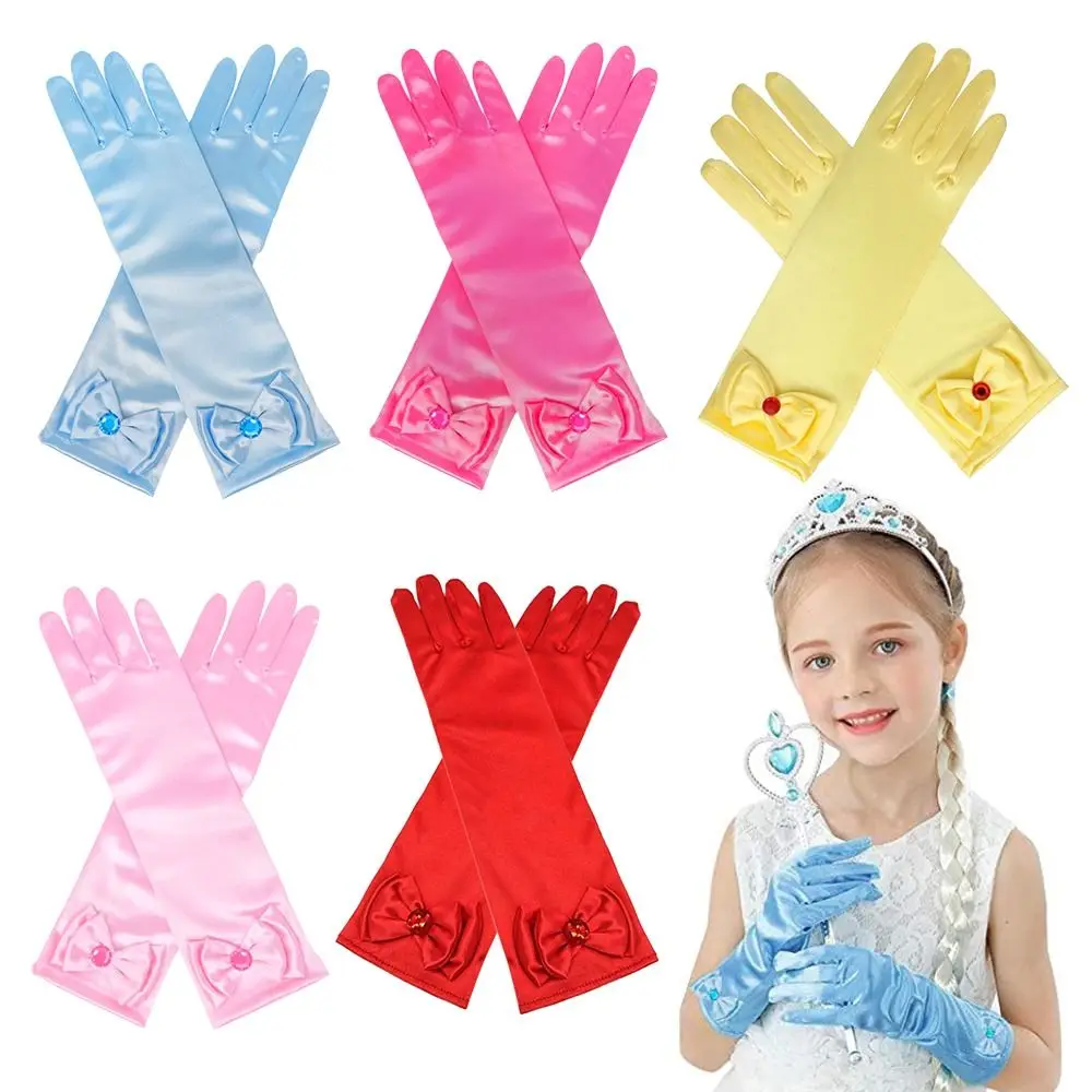 Kinder-Hochzeitskleid-Handschuhe aus Satin mit Pailletten, Lange Fingerhandschuhe für Bühnenauftritte, Prinzessinnen-Kleid-Accessoires